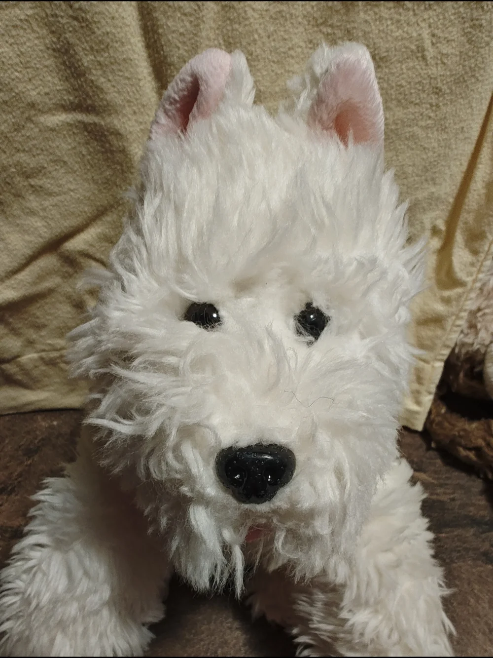 Build-A-Bear White Plush Dog with Pink-Eared Accent